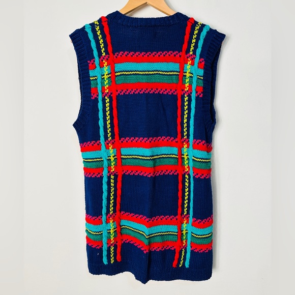 Vintage Knit Plaid Vest Cardigan By Susan Bristol Size M - Picture 5 of 5